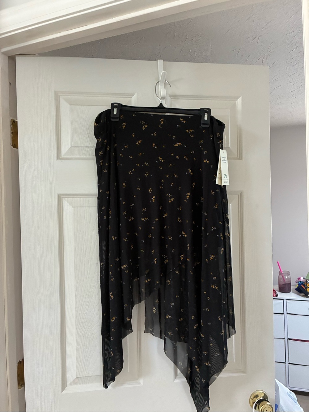 No Boundaries Black Asymmetrical Floral Handkerchief Skirt